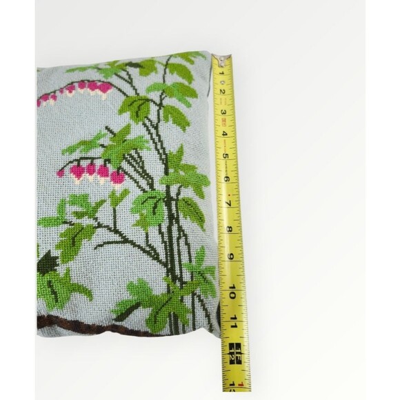 Vintage Needlepoint Bird In Tree Decor Throw Pillow 11"x11"  Signed 1990 - Picture 8 of 12